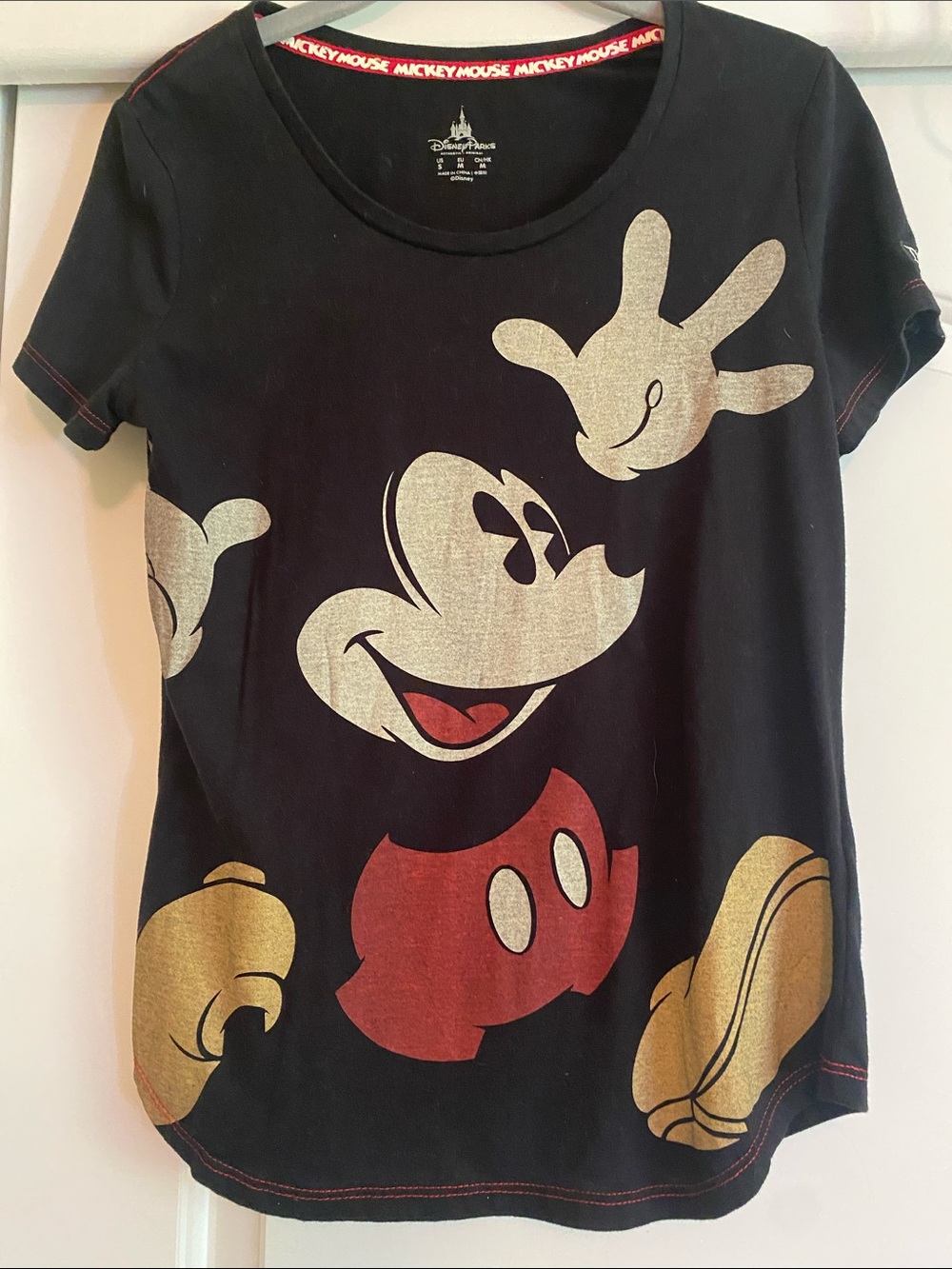 Disney Black Short-Sleeve Tee with Gold and Red Mickey Graphic